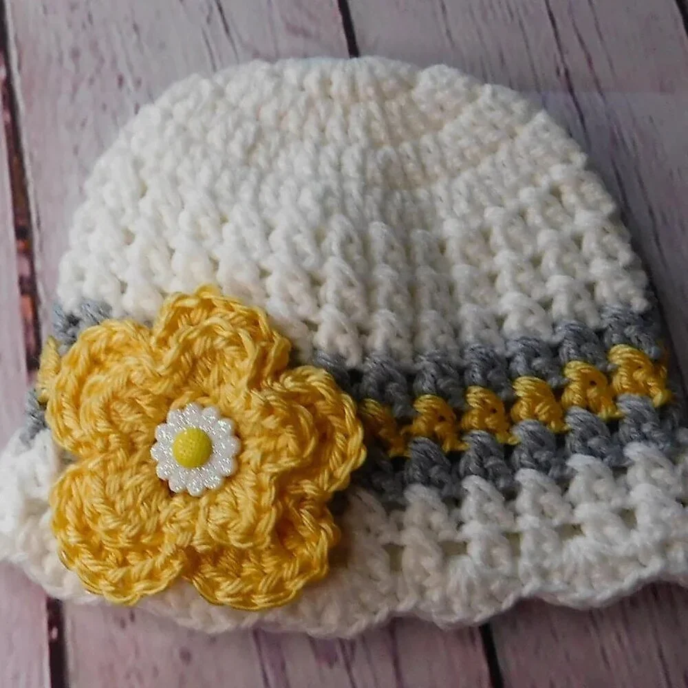 Crochet Baby Hat, Handmade Baby Hat, Infant Hat, Baby Shower Gift, Flower Hat